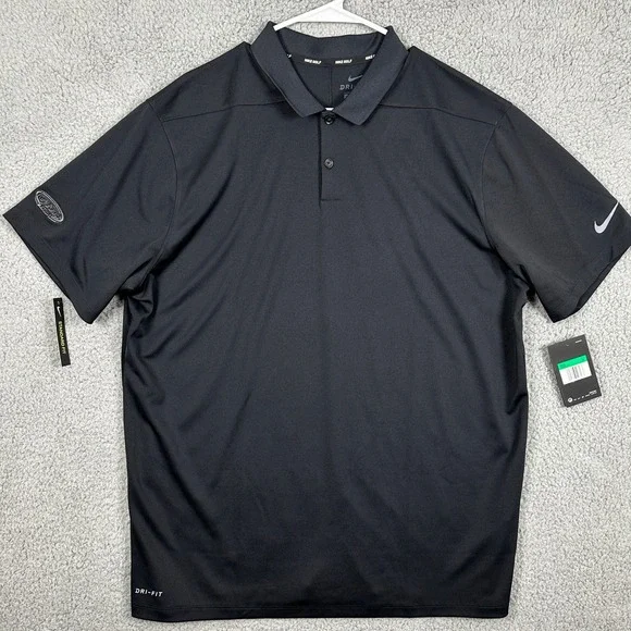 Nike Dri Fit Shirt Golf Polo Mens XL Black Short Sleeve Rugby Athletic Logo NEW